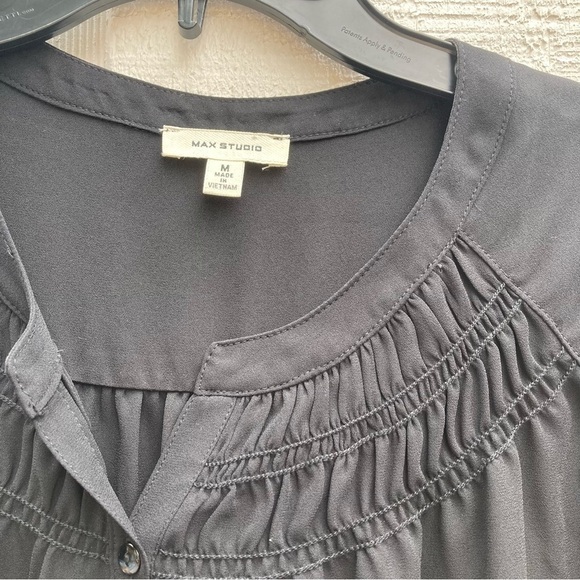 Sheer Black top Max Studio Full Statement Sleeve Button Flowy Medium - Picture 4 of 5